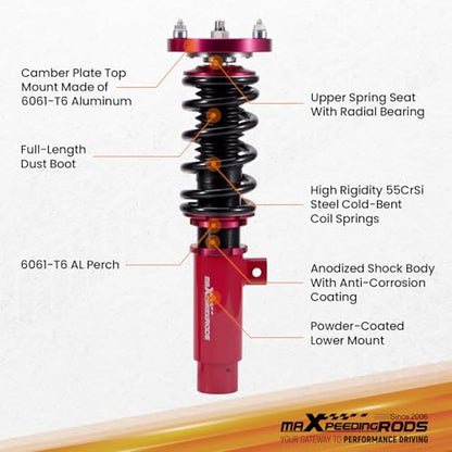 maXpeedingrods Coilovers for BMW 3 Series E90 RWD 2004-2011, for BMW E91 RWD 2004-2012, for BMW E92 RWD 2005-2013, for BMW E93 RWD 2006-2013, Height Adjustable Coilover Suspension Lowering Kit Red