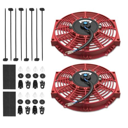 Auto Dynasty 2Pc 10" Universal 12V Electric Radiator Cooling Fan Kit, Red - color: Red, size: 10 Inch No Thermostat Wiring Switch Relay Kit