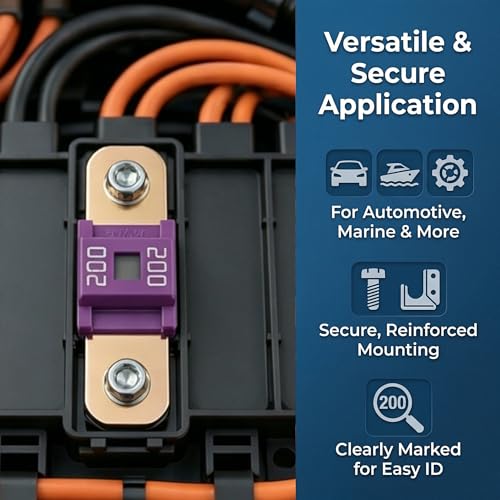5Pcs AMI/Midi Fuse Kit - High Current Bolt-on Fuses for Battery Fuse Replacement - Heavy Duty Truck Fuses for Cars, RVs, Construction Vehicles & Marine Audio Systems (200A) - size: 200A