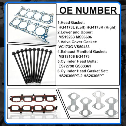 5.4 Full Head Gasket Set w/Head Bolts Fit for Ford Lincoln 07-14 HS26306PT - size: 5.4 Full Head Gasket Set w/Head Bolts
