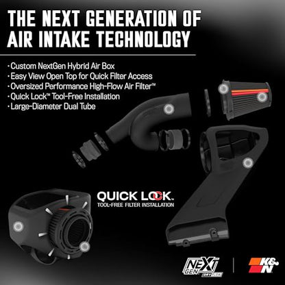 K&N NextGen Cold Air Intake System: Dry-Flow Cotton Filter: Compatible with 2021-2025 FORD F150; F150 Raptor; 50-2617D - style: NextGen Dryflow