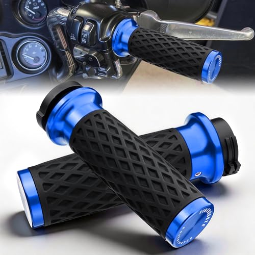 Blue 1" Silicone Cable Throttle Grips with End Cap for Harley - color: Blue