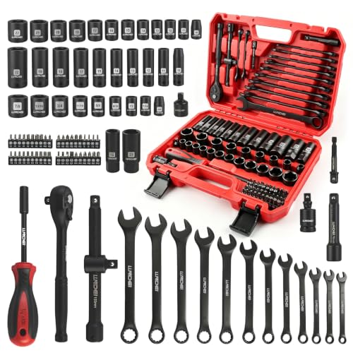 3/8" Drive Socket Set, 93 Pcs Dual Wrench Kit SAE and Metric Tool Set - size: 3/8" 93pcs socket set
