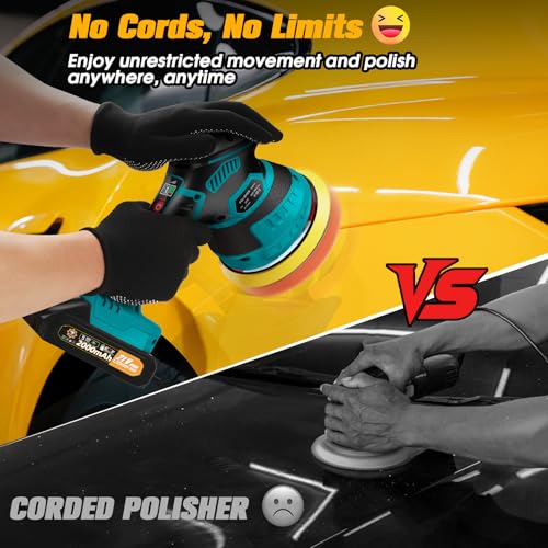 Cordless Car Buffer Polisher kit, DA Polisher with 2*21V Batteries - color: Blue