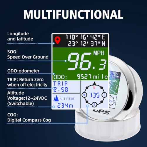 Boat GPS Speedometer Gauge 3-3/8" 85mm Waterpoof for Marine Car - color: White