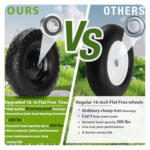 Upgraded 4.80/4.00-8 Flat Free Wheelbarrow Wheels with 5/8" & 3/4" Bearing - color: black+black