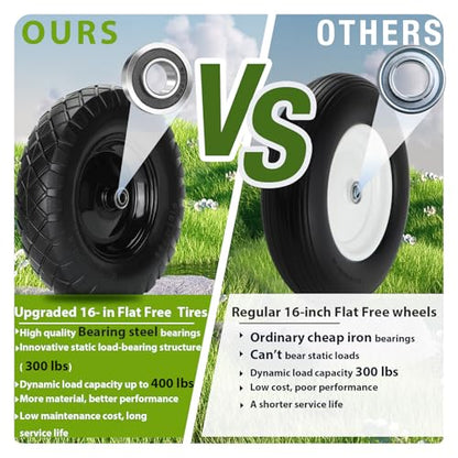 Upgraded 4.80/4.00-8 Flat Free Wheelbarrow Wheels with 5/8" & 3/4" Bearing - color: black+black