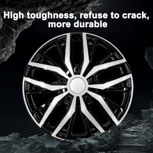 17-Inch Silver ABS Hubcaps with Steel Rings & Adjusters, Patented Design, Universal Fit, Set of 4 Wheel Covers (Silver-Black) - color: Silver-Black