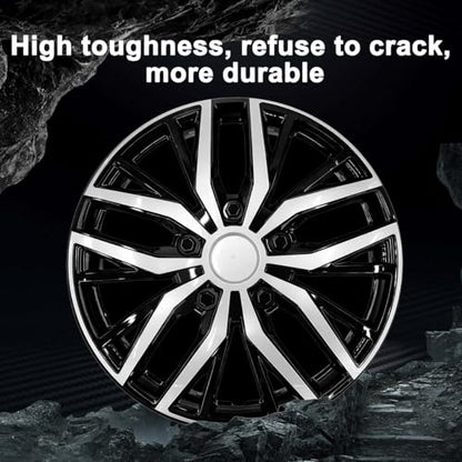 17-Inch Silver ABS Hubcaps with Steel Rings & Adjusters, Patented Design, Universal Fit, Set of 4 Wheel Covers (Silver-Black) - color: Silver-Black