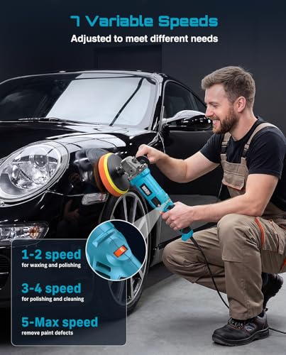 SEESII Car Buffer Polisher 1600W 7 Inch/6 Inch Rotary Buffer Polisher Waxer