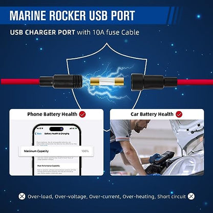 Anina 4.2A Rocker Switch Style Dual USB Charger Blue LED Light, Waterproof USB Port with 10A Fuse for Marine Toggle Switch Panel on 12V-24V Car ATV UTV Boat Polaris Can-Am, Universal Quick Charger