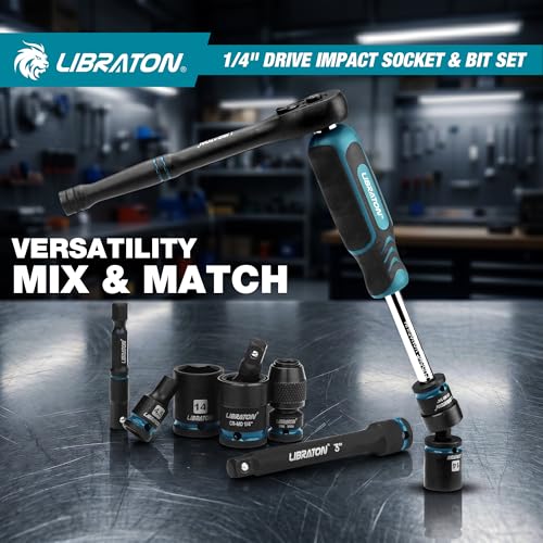 LIBRATON 71PCS 1/4 Impact Socket Set, SAE &Metric, Complete Socket &Bit Set - size: 1/4"
