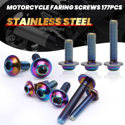 M5 M6 Stainless Steel Motorcycle Fairing Bolts, 177Pcs - color: Colorful