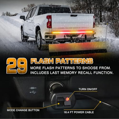 XRIDONSEN 60 inch Tailgate Strobe Lights Strip Red Amber Strobe Lights - color: Amber/Red