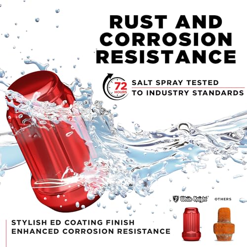White Knight 3804RDT-20AM 1/2"-20 Red 6 Spline Lug Nut with Key, 20 Pack (for AFTERMARKET Wheels with Smaller 0.80" Diameter Seating) - color: Red