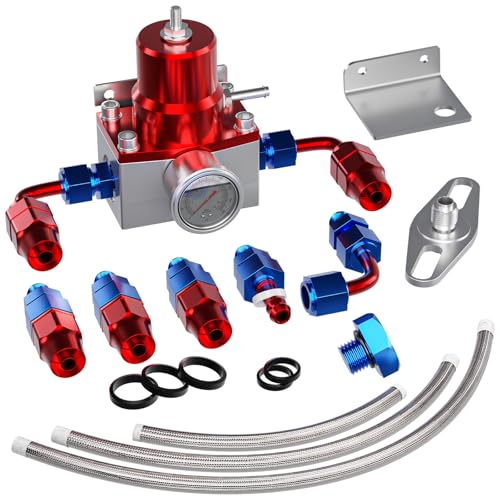 EFI Fuel Pressure Regulator Kit with Bypass Return 0-100psi Pressure Gauge 6AN Fuel Line Hose Fitting Adjustable Universal(Blue) - color: Blue