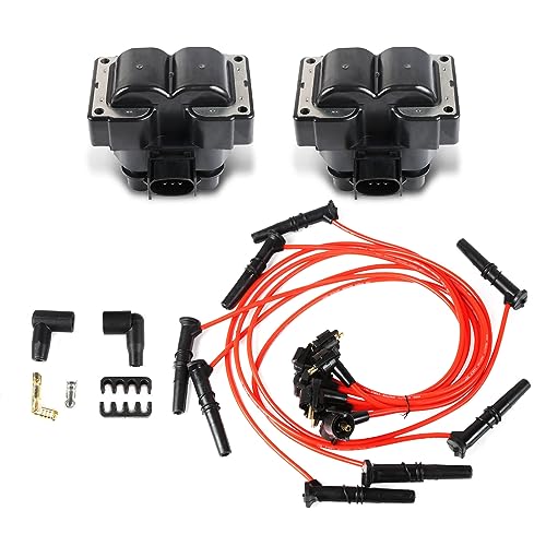 2PCS FD487 Ignition Coils Pack & 8PCS Spark Plug Wires Set Compatible with Ford Mercury Lincoln Contour F150 Escort Explorer Mustang Ranger Town Car Mark VIII 4.6L V8 - size: FD487 Ignition Coil & Wires