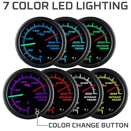 GlowShift Tinted 7 Color Dual Air Intake Temp Gauge Kit, 2-1/16" 52mm
