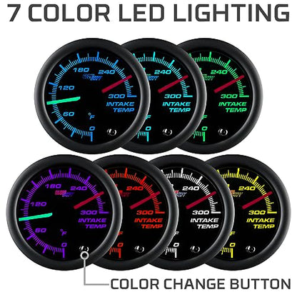GlowShift Tinted 7 Color Dual Air Intake Temp Gauge Kit, 2-1/16" 52mm