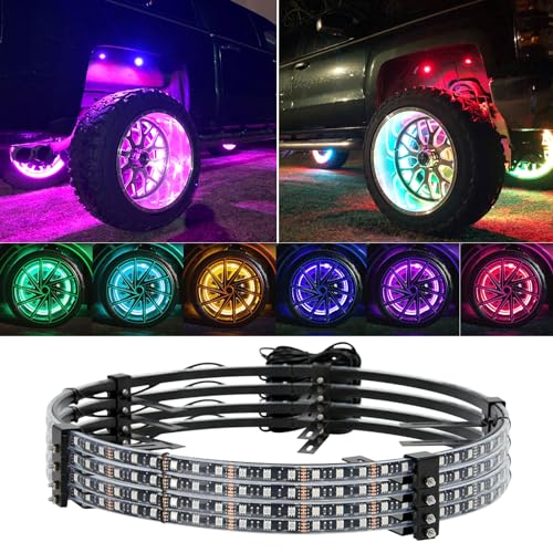 DREAMIZER 4PCS 17.5inch RGBW LED Wheel Ring Lights Kit with Remote and APP Control Dream Colors Neon Wheel Rim Lights with Turn Signal and Braking Function,Music Sync Mode for Car ATV UTV Golf Cart - size: 17.5inch