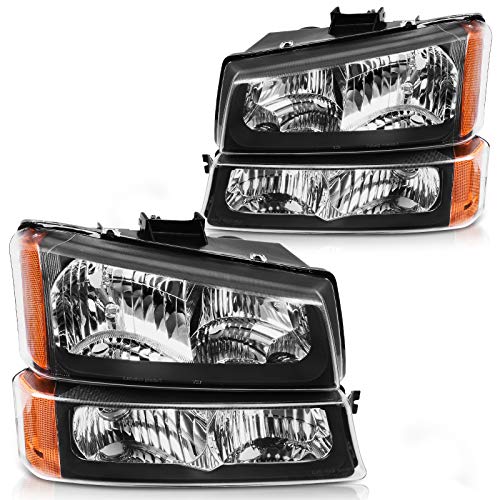 DWVO Headlights Assembly Compatible with 2003-2006 Chevy Silverado Black - color: A Black Housing Amber Reflector Clear Lens
