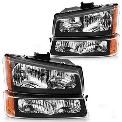 DWVO Headlights Assembly Compatible with 2003-2006 Chevy Silverado Black - color: A Black Housing Amber Reflector Clear Lens