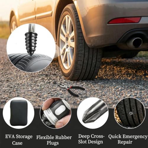 Tire Repair Kit, 60PCS Rubber Tire Repair Plugs, 3-in-1 Ratchet Tool