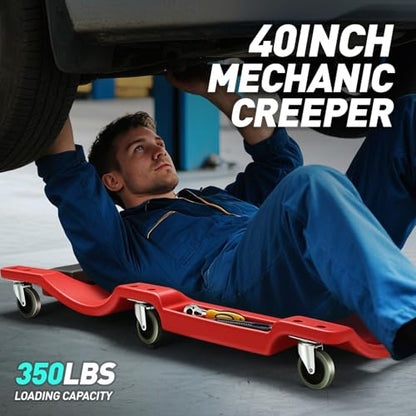 DNA MOTORING 40 Inch Mechanic Creeper, Blow Molded Low Profile Rolling Garage Creeper, w/Padded Headrest, Dual Tool Trays, 350lbs Capacity, Red, TOOLS-00005 - color: Green Wheel 40 Inches, style: 40"-RED