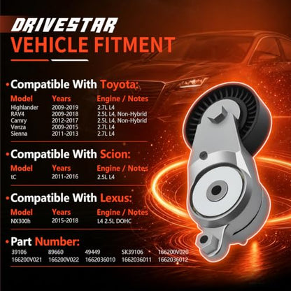 39106 Belt Tensioner w/Pulley for Toyota RAV4 Camry Highlander - size: 39106