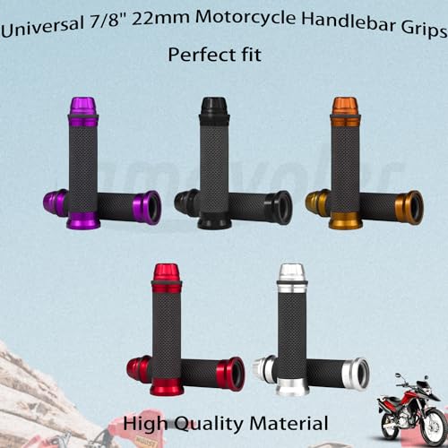 Universal Motorcycle Handlebar Grips Fits for Motorcycles with 7/8" Left Grip and 1" Right Sports Bike Chopper Cruiser Bike Etc. - color: Silver