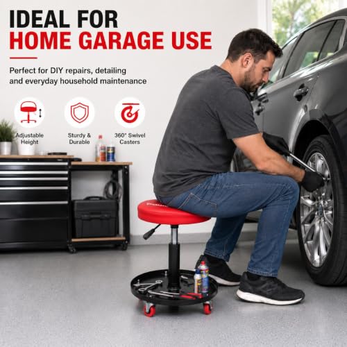 PowerSmart 330LBS Pneumatic Roller Seat with 15" Tool Tray and Wheels