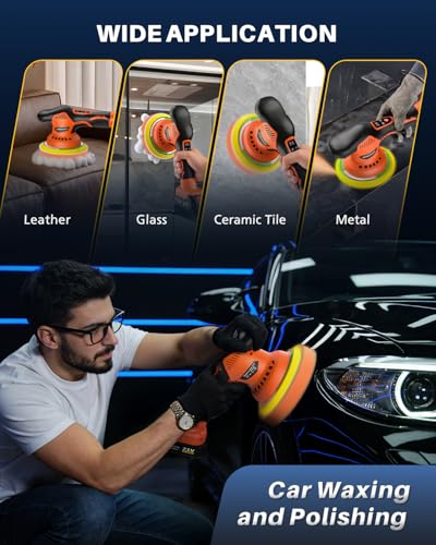 Cordless Car Buffer Polisher, 8 Variable Speed Car Polisher with 2x 21V 2000mAh Batteries & 18 PCS Attachments, 2800-6000RPM Cordless Car Polishing Machine for Waxing, Polishing & Scratch Removal