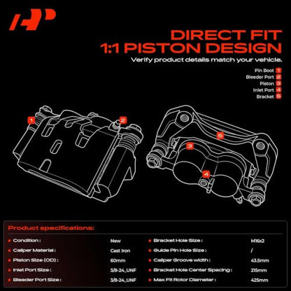 A-Premium Front Left and Right Side Disc Brake Caliper with Bracket - style: Front Driver and Passenger Side