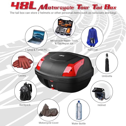Yescom AHR 48L Motorcycle Top Case TrunkTail Box Trunk Tour Storage Box - size: 48L