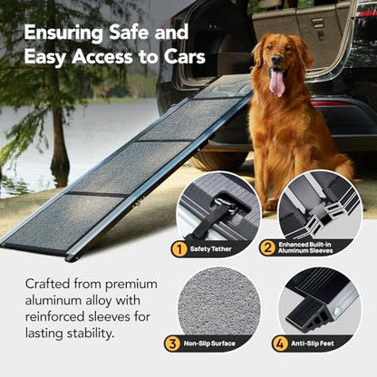 PetThem Dog Ramp for Cars, 71" L × 17.2" W, Extra-Long Foldable - size: 71" L x 17.2" W with Dog Pattern Upgraded