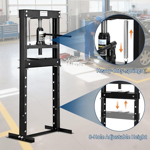 12T Hydraulic Press, Heavy-Duty h-Frame Garage Floor Hydraulic Shop Press - color: Black