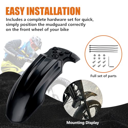 Dirt Bike Front Fender for Yozma IN10 Tuttio Soleil 01 MX350/500/650 SX500 KX110 XR70 Ridstar Q20 CRF50 Style with Mounting Bolts Ebike Dirt Pit Bike Wheel Mudguard (Black) - color: Black