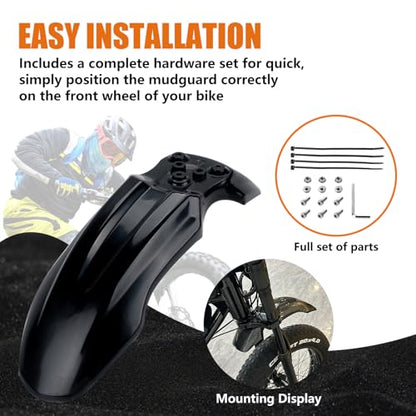 Dirt Bike Front Fender for Yozma IN10 Tuttio Soleil 01 MX350/500/650 SX500 KX110 XR70 Ridstar Q20 CRF50 Style with Mounting Bolts Ebike Dirt Pit Bike Wheel Mudguard (Black) - color: Black