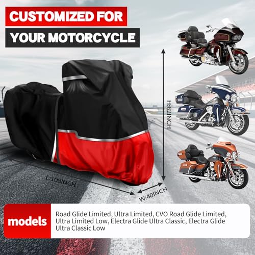 420D Waterproof Motorcycle Cover for Touring Models with Side Top Box - size: Touring Limited with Trunk