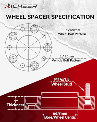 Richeer 1 inch 5x120mm Hub Centric Wheel Spacers for Camaro CTS XTS Equinox - size: Thickness: 1 inch