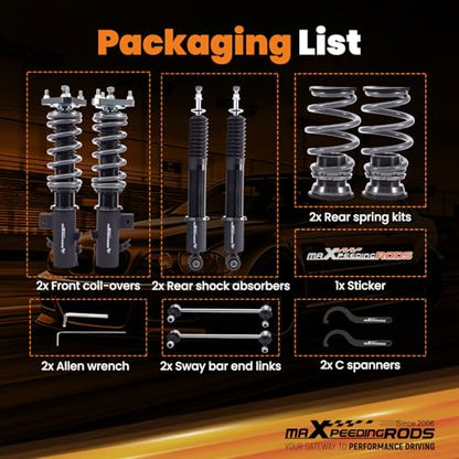 maXpeedingrods Coilover for Honda Civic 2012-2015 FG3 FB2, 24 Levels Damper Adjustable Coilovers Suspension Kit, Height Adjustable Shock Absorber Struts, T7 Upgrade Racing Series Lowering Kit, Black - style: Civic 2012-2015