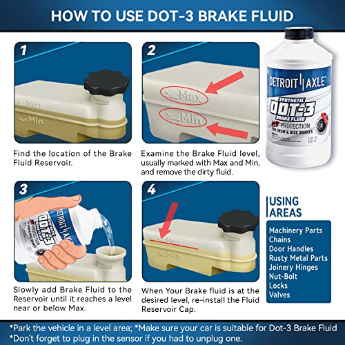 Detroit Axle - 12oz Synthetic Dot-3 Brake Fluid 355ml - size: 1pc 12oz Brake Fluid