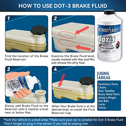 Detroit Axle - 12oz Synthetic Dot-3 Brake Fluid 355ml - size: 1pc 12oz Brake Fluid