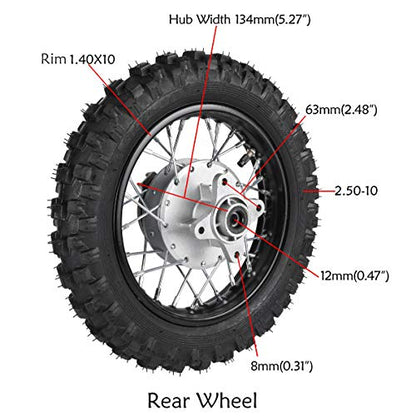 Front & Rear 2.5-10 10" Wheels Tires and Rims 1.4 x 10 With 12mm Bearing for 50cc CRF50 XR50 Dirt Pit Bike - size: Front + Rear