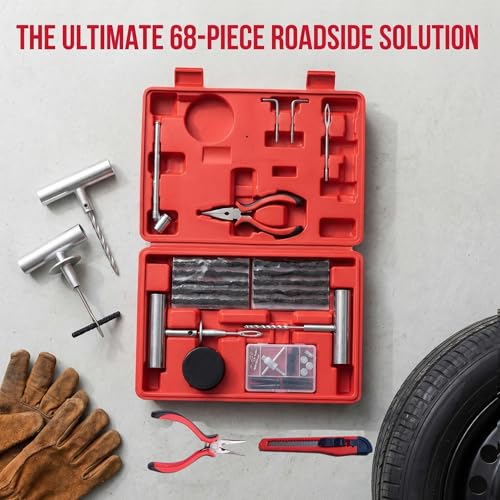 Tire Plug Kit - 68pcs Heavy Duty Tire Repair Kit, Universal Tire Repair Tools to Fix Punctures and Plug Flats Patch Kit for car Motorcycle, Truck, ARB，ATV, Tractor, RV, SUV, Trailer