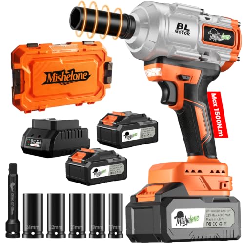 Cordless Impact Wrench 1/2", 1500N.m (1106 ft‑lbs) with 2 x 4.0Ah Batteries - color: Orange