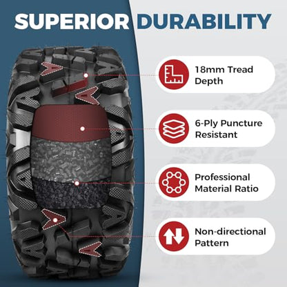 PROPARTS Set of 2 26x11-14 All-Terrain ATV UTV Tires, 6-Ply 26x11x14 Tire for Off-road, Trail, Mud, and Sand, Tubeless - size: 26x11-14
