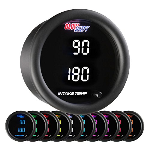 GlowShift 10 Color Digital Dual Air Intake Temp Gauge Kit, 2-1/16" 52mm
