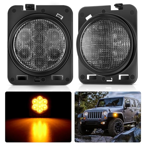 Nilight Side Marker Light Smoked Len For 2007-2017 Wrangler JK Front Fender - color: JK 2007-2017 Side Marker Light