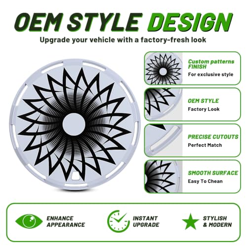 17" Universal Full-Size Hub Caps, 17 Inch Steel Wheels, White-Flower Bloom - color: White-Flower Bloom, size: 17 Inch